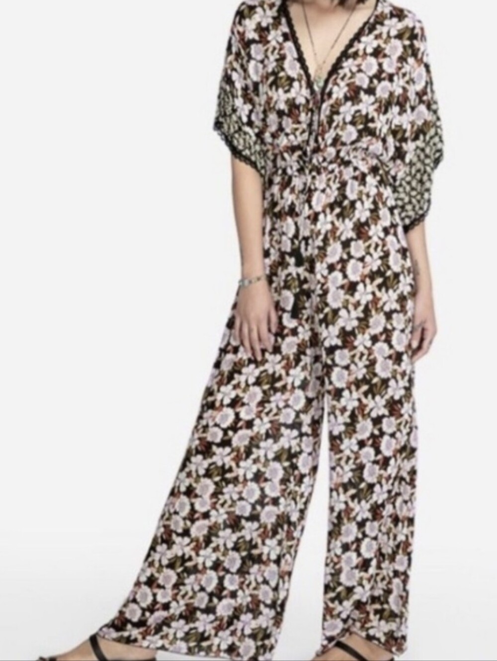 Jade by Johnny Was Karisma Mixed Floral Wide Leg Jumpsuit Size S